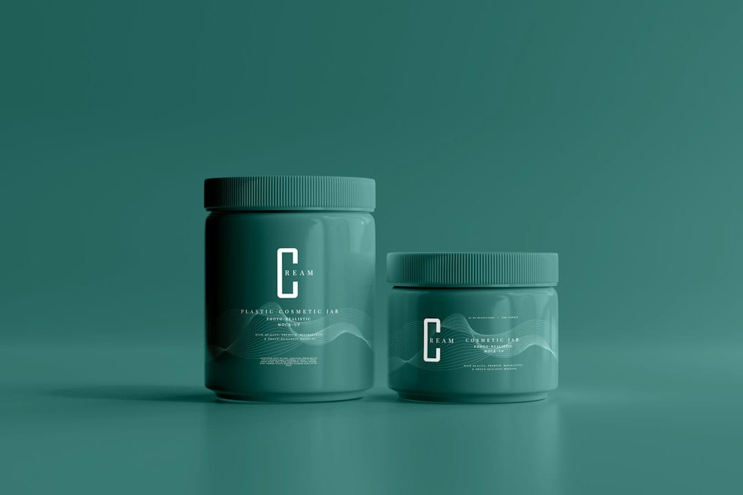 Daily Collagen Peptides powder container with dissolving powder in glass